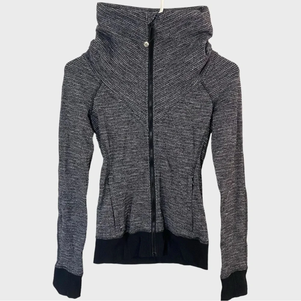 Lululemon Be Present Jacket in Coco Pique Black Heathered Full Zip Sweater Sz 12 - Picture 7 of 16